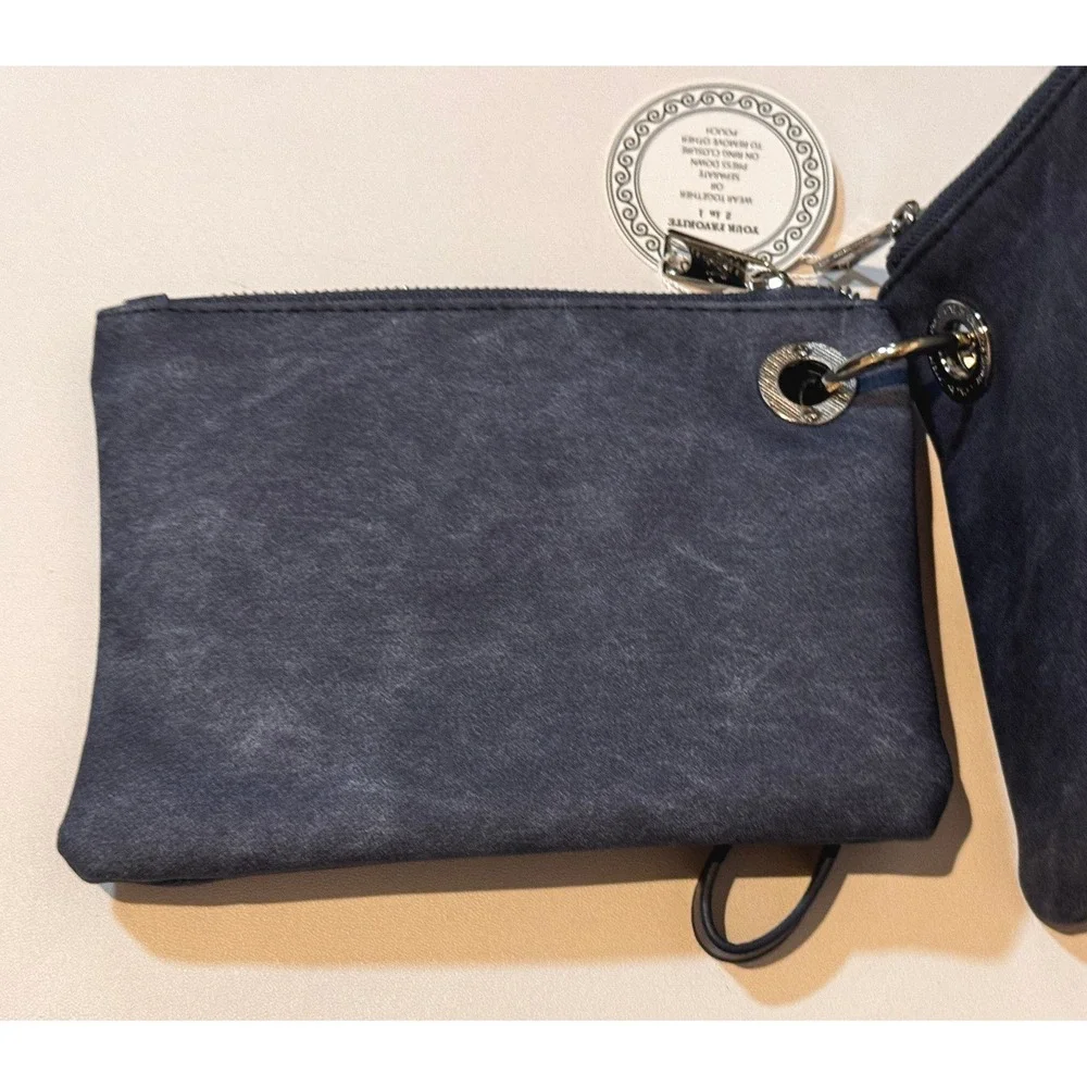 CXL by Christian Lacroix Wristlet Pouch Indigo‎ Denim Blue 2-in-1 Vegan Leather